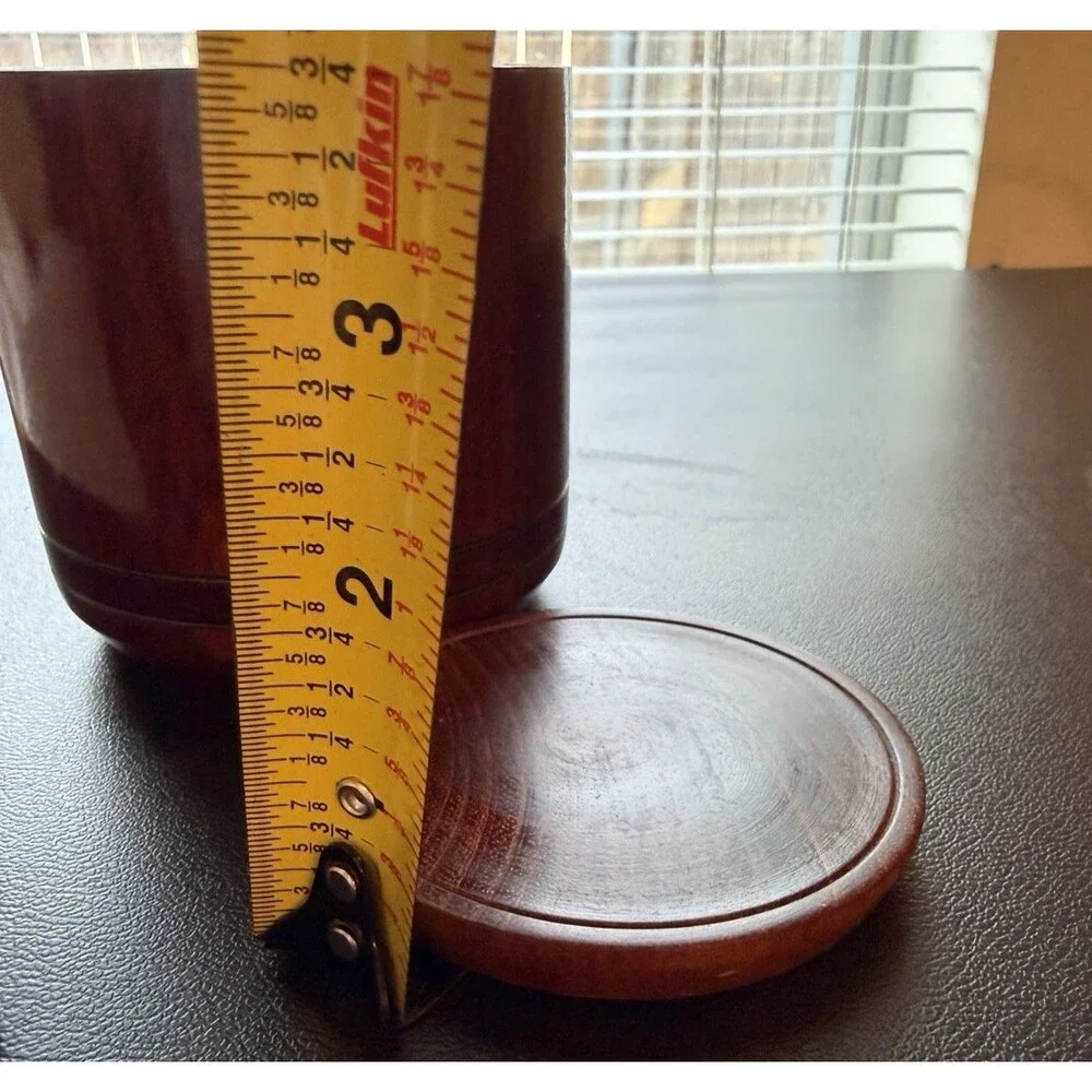 Vintage Wood Coaster Set of 5 Lidded Barrel Holder Rustic Cabin Barware Decor
